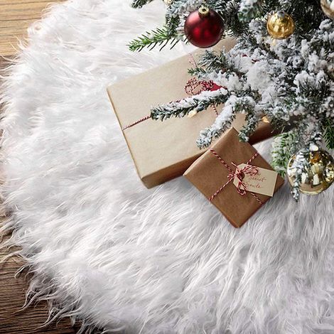 Weihnachtsbaumdecke Kunstpelz,Weiß Plüsch Weihnachtsbaum Rock Weihnachtsbaum decke Christbaumständer Teppich Runde Form Schneeflocke Weiß Weihnachtsbaum Abdeckung Weihnachtsbaum Bodendekoration,90cm