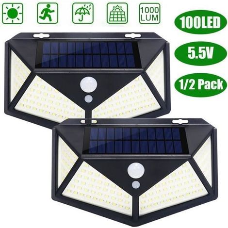 Lampe solaire - TEMPSA - 100 LED - Détecteur de mouvement - Éclairage extérieur - 1200 lumens (1/4)