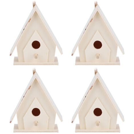 Mini casita de pájaros colgante de madera, 4 piezas, nidos, jaula, artesanía decorativa para jardín y patio. (1/5)