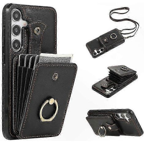 Étui universel pour smartphone 5G avec porte-cartes et béquille intégrée, housse en TPU et cuir PU, bandoulière réglable incluse (1/5)