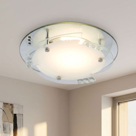 LED Deckenleuchte Kristalle Deckenlampe Glas weiß Wohnzimmerleuchte weiß, 12W 680Lm warmweiß, DxH 25x9,5 cm (1/5)