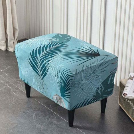 Housse de Pouf - Extensible - Antidérapante - Lavable en Machine - 60 x 40 x 44 cm - Bleu Lac (1/4)