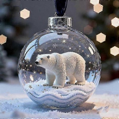 Boule de Noël 3D en forme d'animal, décor en verre cristal, boule de Noël en plastique transparent, motif vache des Highlands, décoration de Noël inspirée de la faune sauvage (1/3)