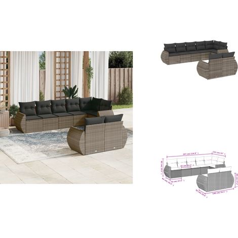 8-tlg. Garten-Sofagarnitur mit Kissen Grau Poly Rattan - Gartenmöbel Set - PE-Rattan Möbel - Outdoor Lounge - Esstischgarnitur - Balkonmöbel (1/3)