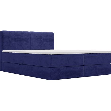 Emporius Lit double 180x200 cm Lisbon Box, lit boxspring en velours avec matelas Bonnell, topper, Bleu (1/5)