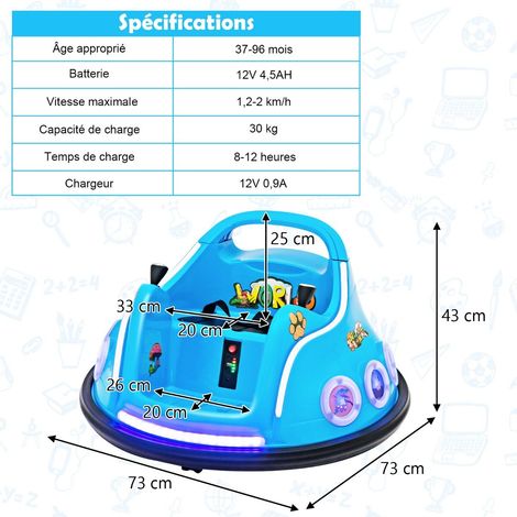 Design cartoon voiture tamponneuse électrique 12V enfant, rotation 360°, musique, lumières et télécommande (1/5)