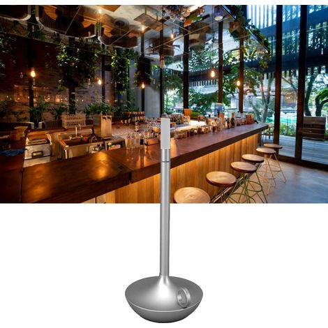 Lampe de bureau LED sans fil, rechargeable, luminosité réglable sur 3 niveaux, lampe de bureau style bougie, lampe de table à manger, lampe d'éclairage d'ambiance, lampe de chevet LED USB-C, argentée. (1/5)