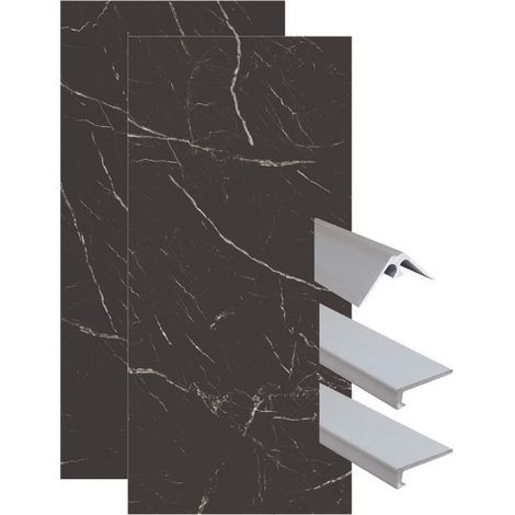 ONDEE ZEN - Pack complet de montage panneaux muraux Marbre Noir 120 cm - Profilé chromé inclus (1/4)