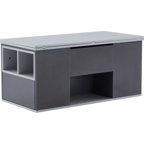 CAIziTable basse relevable gris 100×51×47cm 2 tiroirs panneau particules (1/5)