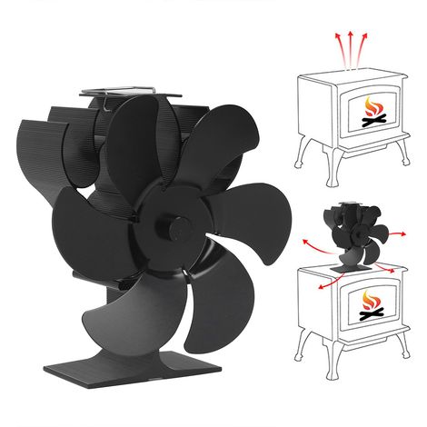 Ventilador de chimenea de 6 aspas con sistema integrado de accionamiento térmico, color negro, 152 mm de diámetro, resistente a altas temperaturas para estufas de leña. (1/5)