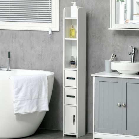 Badezimmerschrank, hoher WC-Schrank mit Regalen und Fächern – 15 x 17 x 120 cm, weiß (1/5)