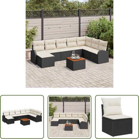 Poly-Rattan -  Gartensofa-set mit Speicher 9 pcs Schwarz und Creme Poly-Rattan (1/5)