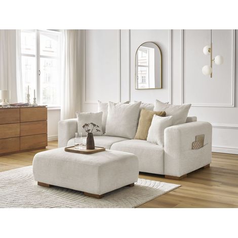 BOBOCHIC - Canapé droit fixe 2 places SIDONIE tissu chiné avec pouf   Beige (1/5)
