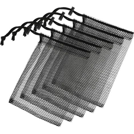 5 kleine 20x15cm Netzbeutel mit Kordelzug, schwarze Organza-Verpackungsbeutel für Reisen, Kosmetik, Sandspielzeug