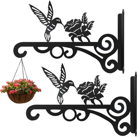 Crochets pour suspension de plantes, 2 crochets muraux en fer, support pour mangeoire à oiseaux de 25 cm pour suspendre pots de fleurs, mangeoires à oiseaux, lanternes, carillons éoliens, décoration d (1/5)