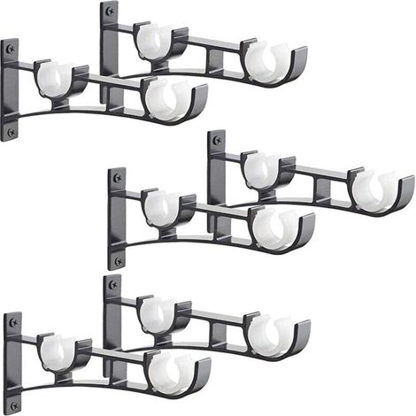 6Pièces Tringle à Rideau en métal Robuste, Support de Tringle à Rideaux, Double Tringle à Rideau Pole Holder, Support Rideau, Support de Tringle à Rideau en Aluminium, Support de Tringle à Rideau Noir (1/5)