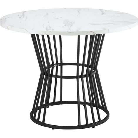 Tavolo rotondo da pranzo 100 cm in MDF con effetto marmo e struttura in metallo nero (1/5)