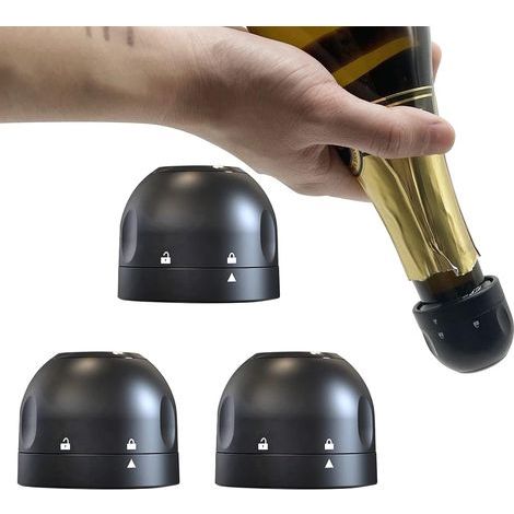 Lot de 3 bouchons à champagne noirs, étanches, pour une conservation optimale du champagne. Idéal pour les professionnels.-AquaForge (1/5)