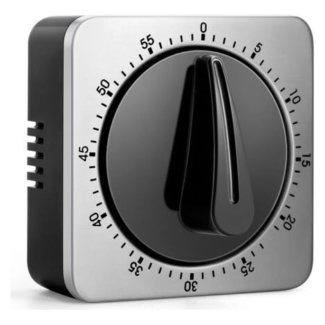 Temporizador de cocina mecánico plateado con alarma sonora, parte trasera magnética, cuerpo de acero inoxidable, modelo 1