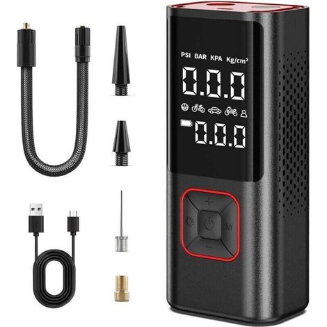 Portable 6000mAh tire inflator with LED display, lifetime warranty (1/4)