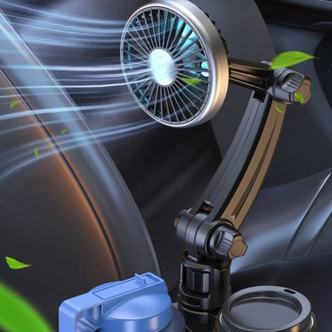 Porte-gobelet multifonctionnel pour voiture, ventilateur de voiture avec lumière d'ambiance, 3 vitesses de ventilation, installation facile (Plug and Play), base extensible pour voitures 12V/24V (1/5)