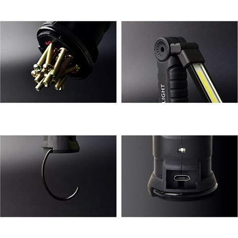 Lampe de travail magnétique pliable rotative à LED rechargeable avec câble USB pour réparation automobile (1/5)
