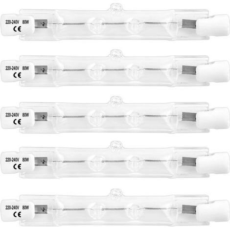 R7S 78mm 80W Halogenlampe Dimmbar, AC220-240V, 1400LM Warmweiß 2700K, J78 R7S Linear Halogenstrahler für Deckenleuchten, Sicherheitsarbeitsleuchte, Landschaftsbeleuchtung, 5 Stück (1/5)