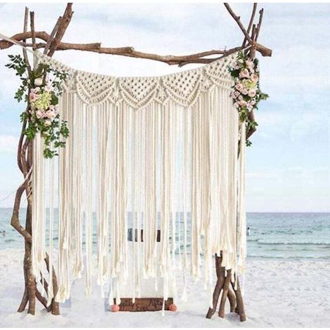 Flber Macramé mural Bohème mariage cintre coton fait à la main décoration murale 106.7 x 88.9 cm (1/4)