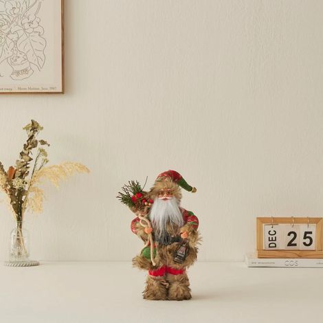 Figurina Babbo Natale 30 cm – Tessuto Non Tessuto e Plastica Resistente, Design Tradizionale Elegante con Lanterna – Ideale per Decorazioni Interne Casa e Uffici (1/4)