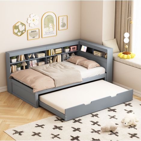 Schlafsofa 90x200 cm Mit Ausziehbett 90x190 Grau (1/5)