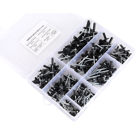 Kit de 200 rivets aveugles noirs en aluminium, assortiment de fixations 3,2/4,0/4,8 mm