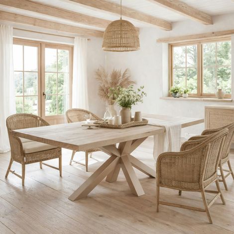 Table extensible bois grisé bords droits pied grège 240 cm PALERME