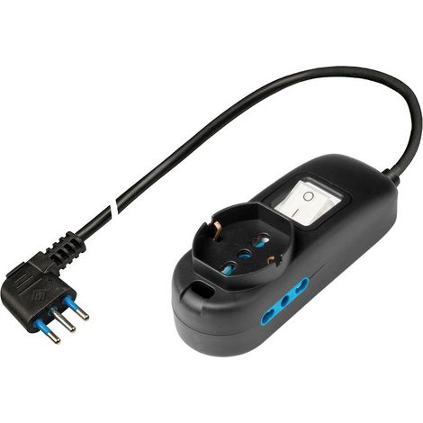 Poly Pool PP2505.2XL Multipresa con Cavo da 5 m – 2 Prese Bivalenti 10/16A 2P+T + 1 Presa Pluristandard 10A+schuko – Spina Salvaspazio da 16A, 3500 W, Nero, 5 Metri (1/6)