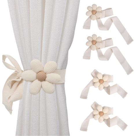 4 pcs embrasse pour rideaux, embrasse mignonne à fleurs pour rideaux, porte-rideaux embrasse - Sécuritaire et réglable pour chambre d'enfant, salon, chambre à coucher