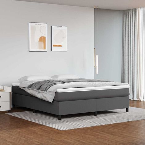 Sommier à lattes de lit avec matelas Gris 160x200 cm Similicuir (1/5)