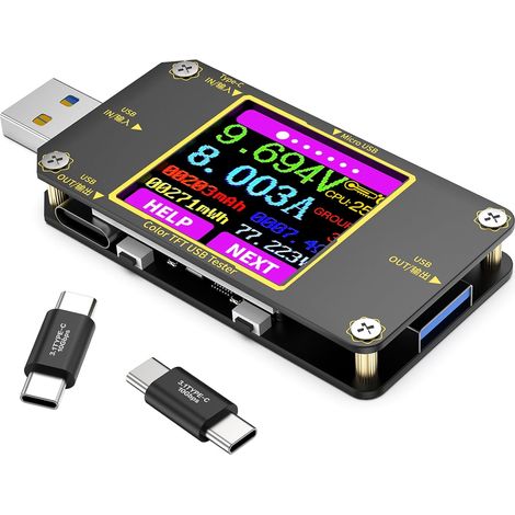 Testeur USB Power Meter USB C Multimètre de Courant et de Tension 4,5-24V 0-8,0A, Voltmetre Amperemetre Capacité Wattmètre Chargeur Détecteur avec Connecteur de Type C (A3) (1/5)