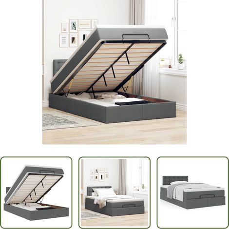 vidaXL Taschenfederkern - Ottoman-Bett mit Matratze Dunkelgrau 120x200 cm Stoff (1/5)