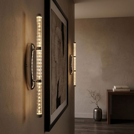 Lampada da parete, lampada da specchio, lampada da camera da letto, lampada da soggiorno, forma grezza, cromo trasparente, 1x LED 10 W 700 lm 3200 K, A x L 50 x 7 cm, set da 2 pezzi (1/4)