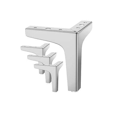 Lot de 4 Pieds de Meubles Charge Jusqu'à 800 KG, 13cm Pied de Table Modernes en Métal en Forme de Triangle,Pied Meuble Épingle pour Placard, Canapé,avec 16 Vis et 4 Protège Pieds, Argent (1/5)
