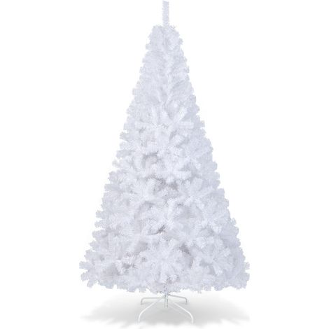 Sapin de Noël artificiel blanc de 7 pieds en PVC avec pied métallique et installation facile pour salon jardin et terrasse (1/5)