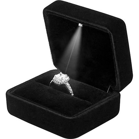 Boîte à bijoux en velours avec éclairage LED pour présentation de bague de fiançailles