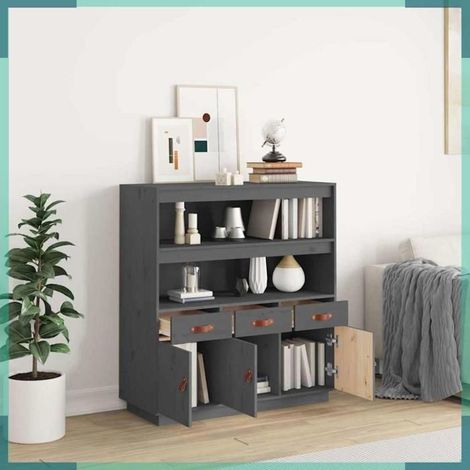 820164 Buffet haut Gris 100x40x108,5 cm Bois massif de pin (1/5)