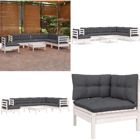 8-tlg. Garten-Lounge-Set mit Kissen Weiß Kiefer Massivholz - Gartensessel - Lounge Set - Gartenmöbeln - Outdoor Möbel - Rattan Sessel - Home & Living (1/5)