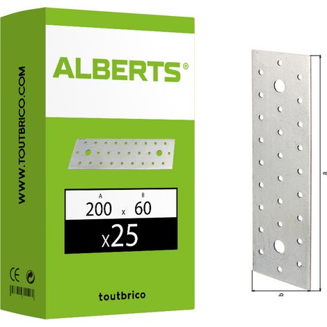 Alberts 847234 Platine d'assemblage, galvanisée Sendzimir, 200 x 60 mm, Set de 25 pièces (1/5)