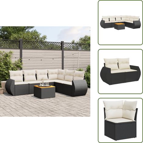 Salon de jardin 7 pcs avec coussins noir résine tressée - Ensemble Salon De Jardin - Meuble Extérieur - Mobilier De Jardin - Salon De Jardin Pliable - Set Salon De Jardin (1/5)