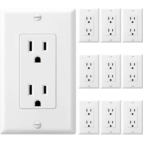 Packung mit 10 kindersicheren, dekorativen Steckdosen mit Abdeckplatte, 15 A 125 V, automatische Erdung (1/5)