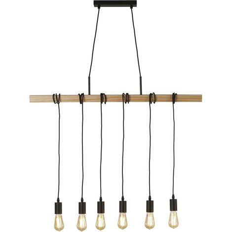 Searchlight Woody Suspension 6 Lumières, Noir Et Bois De Frêne (1/3)