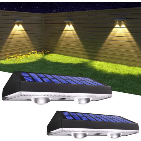 Lot de 2 lampes solaires pour jardin extérieur, lampes murales solaires de jardin, imperméables, lumineuses, avec 3 modes de couleur pour la décoration de terrasse, terrasse (1/5)