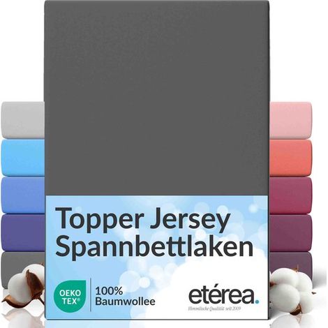Drap-housse en jersey etérea Topper 100x200 - 120x200 cm Oeko-Tex Made in Green - 100% coton - Anthracite (1/5)