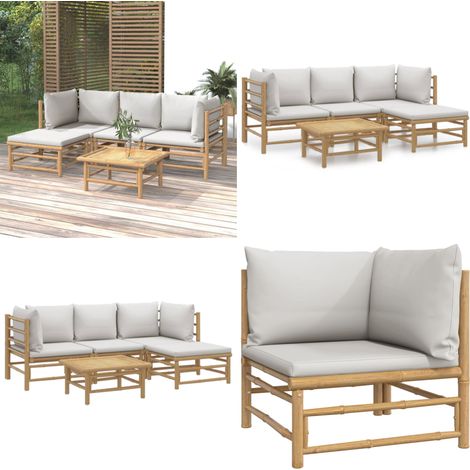 5-tlg. Garten-Lounge-Set mit Hellgrauen Kissen Bambus - Bambus Möbel - Gartenloungeset - Outdoor Möbel - Esstisch - Wohnzimmergarnitur - Home & Living (1/5)